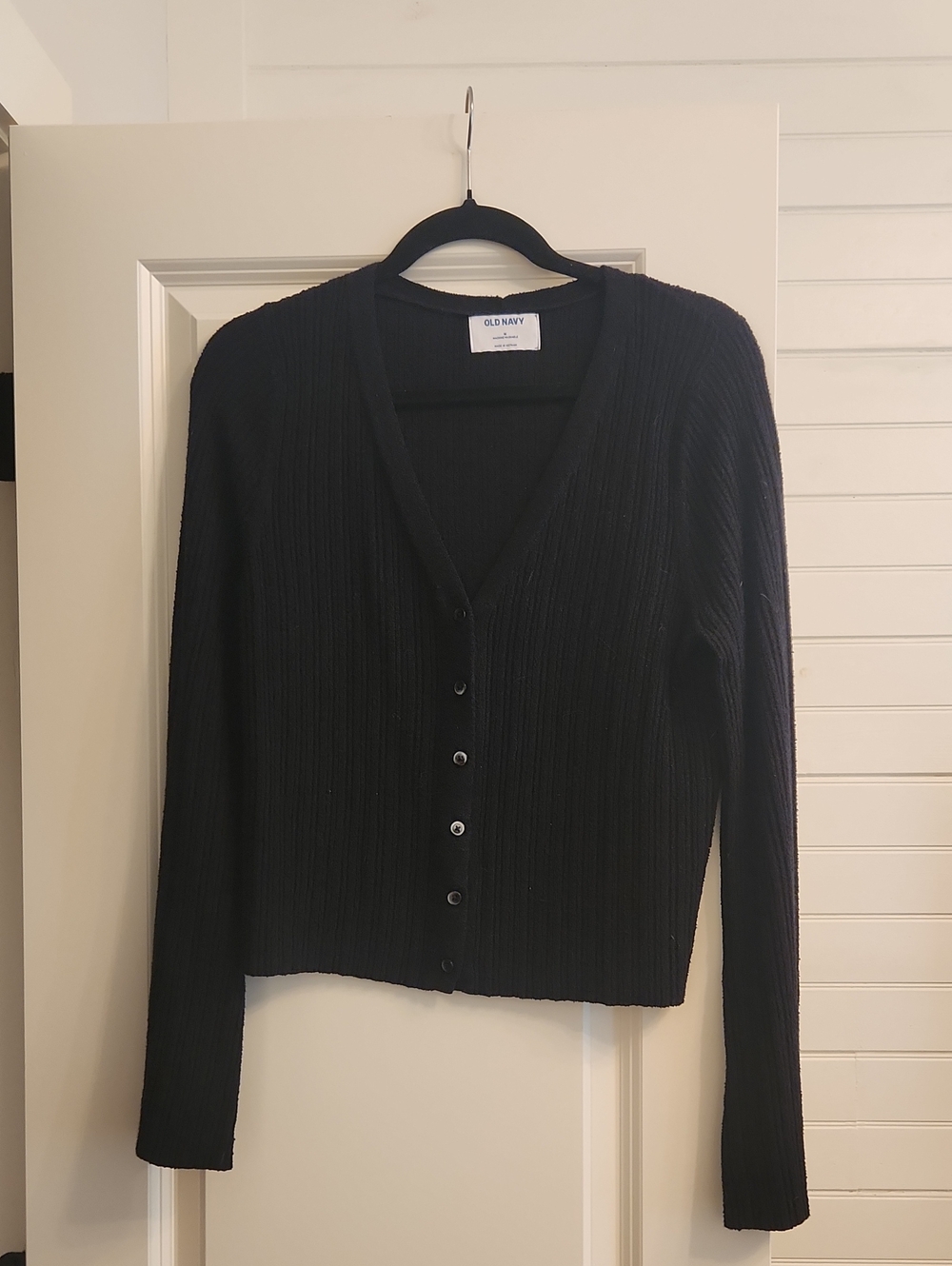 Old Navy Black Ribbed V-Neck Button Cardigan